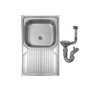 DomoDomo - Évier de cuisine 80x50 cm à poser avec égouttoir - cuve unique en acier inoxydable satiné - siphon inclus, design moderne