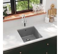 Évier en granit gris - En résine de quartz - 420 x 460 x 310 mm - Évier encastrable avec panier - Résistant à la chaleur - Résistant aux rayures - Pour cuisine et buanderie - Montage facile