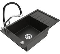 Évier en granit Mexen Elias noir/or avec robinetterie duo, 1 bassin, 795 x 48...