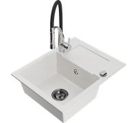 Évier en granit Mexen Enzo 1 bassin avec égouttoir et mitigeur blanc