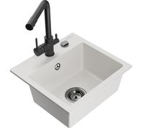 Mexen Milo évier en granit 1 bac avec robinet de cuisine Duero, blanc - 6505-20-671600-70 17199 5905315023322