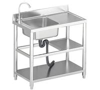 évier en inox, avec robinet utilitaire lavabo cuisine restaurant étagère de(100x50x85cm)