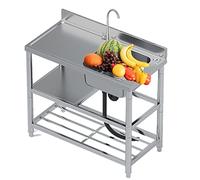 évier en inox, Évier portable à 1 compartiment avec crépine, for garage, restaurant(100x50x85cm)
