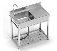 évier en inox, Robinet avec égouttoir et étagères de rangement for garage, restaurant(120x50x80cm)