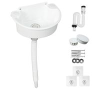 Évier en plastique - Petit lavabo suspendu avec accessoires de drainage - Lavabo de camping-car pour camping, jardin, cave, chantiers de construction, WC (blanc)