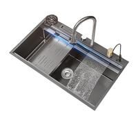 Évier encastrable en acier brossé Inless 86 cm x 52 cm Design cascade moderne trou unique Drainage arrière et évier pour cuisine et salle de bain