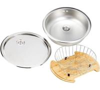 Évier encastré rond en acier inoxydable Unyqoos®, dimensions 45 x 45 x 16 cm – évier rond comprenant un kit de trop-plein et de vidange, un panier de filtration et des fixations, adapté aux meubles so