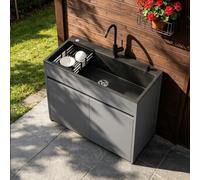 Évier Extérieur Autoportant avec Meuble, 65/80cm | Bac inox 304, meuble alu antirouille, robinet, égouttoir, kit vidange. Intérieur/extérieur(L:80cm)