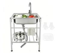 Evier Exterieur De Jardin Evier Cuisine Inox Sur Pied avec Robinet Et étagères, Rangement Eviers De Restaurant Commercial Pour Garage/Appartement/Sous-Sol/Boutique Facile Nettoyer (Évier 60×45×75cm)