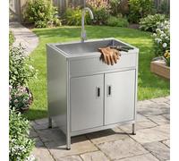 Évier Extérieur en Inox Autoportant avec Meuble de Rangement & Robinet | Évier de Cuisine Professionnelle, Plonge Inox pour Garage, Jardin, Restauration, Barbecue(60x45x80cm)
