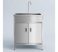 Évier Extérieur en Inox avec Meuble de Rangement & Robinet, Évier de Cuisine Autoportant, Plonge Professionnelle Inox pour Jardin, Garage, Barbecue & Restauration(60x45x80cm)