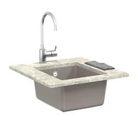 Évier gris 370 x 460 mm en 80 % quartz et 20 % résine - Évier encastrable avec filtre de vidange et kit d'accessoires - Résistant aux rayures - Résistant à la chaleur jusqu'à 280 °C - Pour cuisine