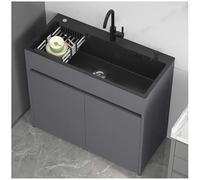 Évier Indépendant en Acier Inoxydable avec Armoire et Panier de Vidange, Évier Utilitaire avec Robinet Eau Chaude Froide, Simple Bac pour Cuisine Buanderie Extérieur