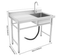 Évier indépendant - Évier professionnel - Acier inoxydable 201 - Un bac - Bac à droite - Plan de travail à gauche - Robinet à 360° avec un trou - 100 x 60 x 93 cm