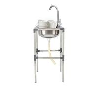 Évier Inox 1 Bac à Poser, 38 x 33 cm avec Robinet et Tuyaux | 4 pieds antidérapants, tuyau évacuation 75 cm, kit complet robinet et flexibles, pour buanderie garage food truck