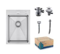 Evier Inox 1 Bac Avec Siphon Évier de Cuisine 2 Trou de Robinet 35×50 cm | Évier Inox Brossé Acier Inoxydable | Avec Trop-Plein et Kit de Vidange pour Cuisine Extérieure de Camping Car