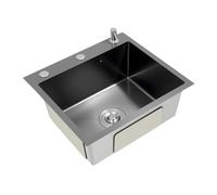 Evier inox 1 Bac Evier Exterieur1,50x45 cm,Evier Cuisine Multifonction Noir | Acier inoxydable 201,avec Égouttoir,Distributeur de Savon,Panier de filtre,Grande cuve profonde,pour Cuisine,garage,jardin
