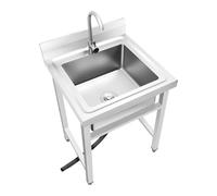 Évier Inox Autoportant 1 Bac 60x60x93cm Robinet 360° EU | Bonde 110mm, dosseret anti-éclaboussures 13cm, charge 150kg, pieds réglables. Cuisine, buanderie, garage, restaurant