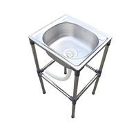 Évier Inox Autoportant avec Support Moderne Évier Inox Brossé simple Cuisine 1 Bac Hauteur Totale 75cm Extérieur Évier De Jardin Évier Utilitaire sur Pied pour Cuisine Camping (42 * 36 * 75cm)
