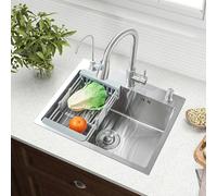 Evier Inox avec Egouttoir et évier mobile et planche à découper,lavabo cuisine avecavec Trous pour Robinets et Distributeur de Savon 1 Bac 55 * 45 * 21cm Brossé