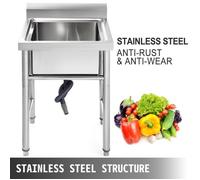 Évier Inox de Cuisine 1 Bac Évier sur Pieds en Acier Inox Anti-Eclaboussures Lavabo Inox Professionnel pour Faire la Plonge Cuisine…