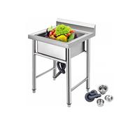 Évier Inox de Cuisine 1 Bac Évier sur Pieds en Acier Inox Anti-Eclaboussures Lavabo Inox Professionnel 93x61x60cm