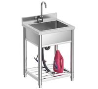 Évier Inox de Cuisine 1 Bac Professionnel 50P x 55l x 94H cm | Évier Inox Autoportant avec Robinet, Évier Extérieur et Intérieur, Plonge Inox pour Cuisine, Restaurant, Garage, Jardin