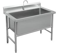 Évier Inox de Cuisine 1 Bac Professionnel Évier Inox Autoportant Évier Extérieur et IntéRieur avec Robinet et Accessoires Plonge pour Cuisine Restaurant Garage Jardin (100 * 60 * 80cm)