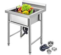 VEVOR Évier Inox de Cuisine 1 Bac Évier sur Pieds en Acier Inox Anti-Eclaboussures Lavabo Inox Professionnel pour Faire la Plonge Cuisine de Restaurants, Salle de Bain, Garages, Entrepôts 93x61x60cm