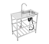 Evier Inox Exterieur,Evier Sur Pied Cuisine,Evier multifonction,Evier Professionnel Avec Robinet Pivotant,Eau Chaude Froide,Double Etagere Rangement,Cuisine Jardin Restaurant Garage