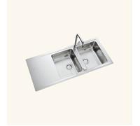 Evier inox lisse FAGOTTO 2 bacs 1 égouttoir