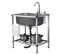 Evier Inox Meuble - Plan De Travail Evier De Cuisine - Jardin Plonge Avec Robinet, Durable Lavabo, Avec Robinet, Accessoires, Tuyau De Vidange, Bac Laver Pour Garage Camping Exterieur Intérieur