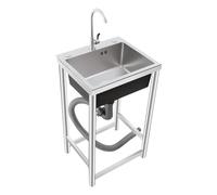 Évier Inox Professionnel 1 Bac 45x40x22cm sur Pied - Plonge Cuisine Commercial Acier Inoxydable avec Robinet 360° - Bac Évier Restaurant Bar Café Buanderie 50kg Charge Argent Noir
