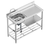 Évier Inox Professionnel - 1 Bac avec Banc de Travail, 120 x 50 x 94 cm, Robinet Inclus, Autoportant, Pour Cuisine, Restaurant, Garage, Jardin