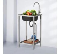 Évier Inox Professionnel 50 x 40 x 82 cm Autoportant avec Robinet et Accessoires pour Restaurant, Garage, Jardin, Camping-car - Usage Extérieur et Intérieur