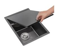 Évier invisible en acier avec robinet pliable et couvercle de vidange - Cact 35 x 45 x 21 cm - Lavabo intégré pour bars, camping-cars, petites cuisines - Idéal pour le lavage vétérinaire et le