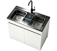 Évier moderne avec meuble 68 x 45 x 85 cm en acier gris foncé | Design élégant avec robinet et siphon, idéal pour la cuisine moderne, la buanderie et la terrasse, facile à monter et à
