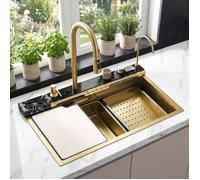 Évier multifonction en acier inoxydable Rea Alonzo 10 en 1 Or brossé 75x46x19,5cm