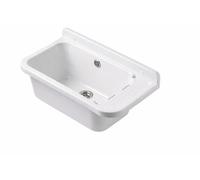 Évier mural/poste d’eau utilitaire 50 cm en polypropylène blanc - Bonde inox + trop-plein - Cuve 37x27x21 cm - Intérieur/extérieur