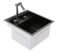 Évier noir en acier inoxydable avec couvercle et robinet, 43 x 39 cm | Évier de cuisine en acier inoxydable avec nano-revêtement et panier filtrant, évier invisible pour cuisine, bar et restaurant