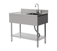 Évier professionnel en acier inoxydable 100 x 60 x 80 cm avec étagère, évier autoportant avec panier filtrant, capacité de charge de 300 kg et robinet à 360 °, pour cuisine, linge, garage