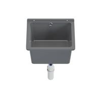 Évier QLS, bac de lavage rectangulaire gris, 40 x 38 cm, polypropylène, installation murale et comptoir, classique, pour intérieur et extérieur, garage, chaufferie, atelier, buanderie