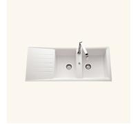 Évier résine blanc Ewi EMERAUDE 2 bacs 1 égouttoir 500x1160