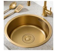 Évier rond doré 32 x 32 cm, petite carte dorée pour bar et cuisine, évier de cuisine couleur or, mini sink circulaire sous plan de travail, acier inoxydable avec siphon