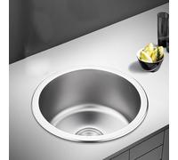 Évier rond en acier inoxydable de 34 cm - Lavabo simple avec trop-plein, évier de préparation encastrable et raccord de vidange pour cuisine, maison, extérieur