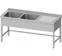 Evier sans fond, 1500x600x850 mm, avec deux cuves à gauche, avec rebord, soudé
