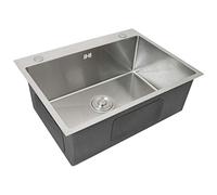 Evier Simple Cuisne Inox Carré Finition Satiné Commercial 1 Cuve Bouchon avec Filtre Tuyau d'Evacuation