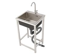 Évier sur pied en acier inoxydable 304 - 45 x 40 x 22 cm - Avec robinet - Évier commercial en acier inoxydable 304 - Pour salle d'approvisionnement, garage, cave, robuste - Pour l'intérieur et