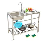 Évier Sur Pieds En Acier Inox 1 Bac Extérieur Évier De Jardin 75x40xH75cm | Lavabo Commercial De Cuisine Autoportant avec Robinet établi Et étagères De Rangement Pour Bar/Hôtel