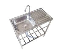 Évier Sur Pieds En Acier Inox De Cuisine 1 Bac Extérieur Évier De Jardin | Lavabo Commercial De Cuisine avec Robinet 75x40xH75cm Pour Garage Buanderie Hôtel Facile à Nettoyer